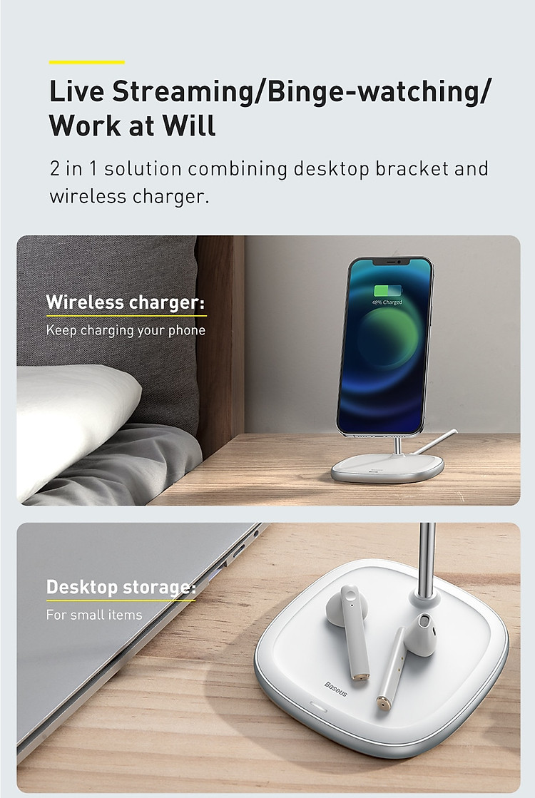 Giá Đỡ Điện Thoại Magsafe Kiêm Sạc Không Dây Dành Cho Các Dòng IPhone 12 Baseus Swan 2-In-1 Wireless Magnetic Charging Bracket 20W Quà tặng công nghệ doanh nghiệp