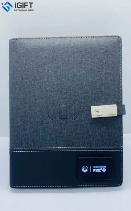 Sổ Sạc Không Dây 10000mAh Có USB Khắc Logo Rohto Quà tặng công nghệ doanh nghiệp