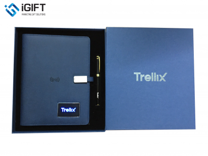 Giftset Sổ Sạc Đa Năng Không Dây 8000mAh Và Bút Ký khắc logo Trellix Quà tặng công nghệ doanh nghiệp