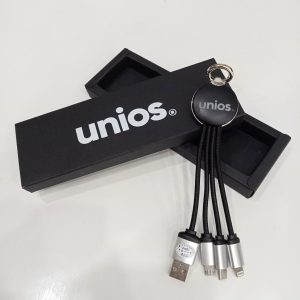 Cáp 3 In 1 Kiêm Móc Khoá - Khắc Logo Phát Sáng Logo Unios