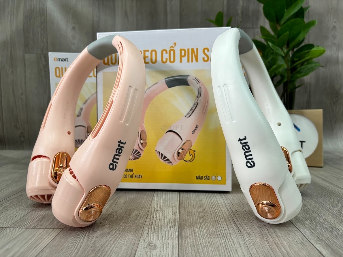 Quạt đeo cổ pin sạc in logo Emart Quà tặng công nghệ doanh nghiệp