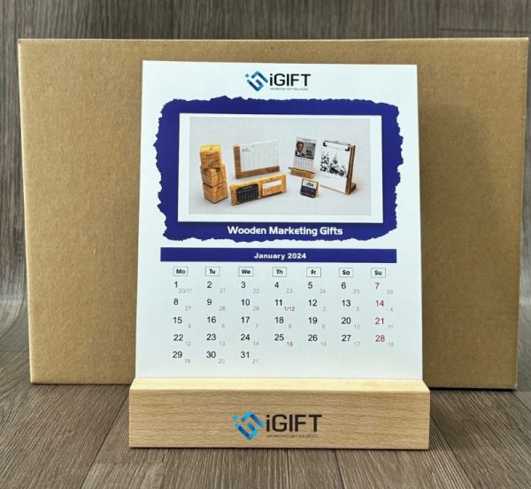 Lịch để bàn đế gỗ - Khắc logo theo yêu cầu- MS02