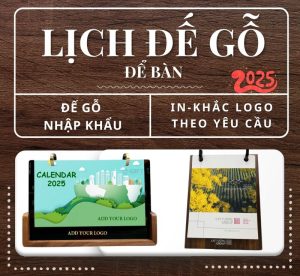 Lịch để bàn đế gỗ nhập khẩu - khắc laser logo theo yêu cầu Quà tặng công nghệ doanh nghiệp