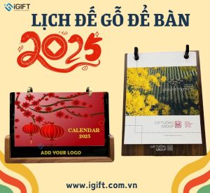 Mẫu lịch đế gỗ để bàn đẹp nhất 2025 Quà tặng công nghệ doanh nghiệp