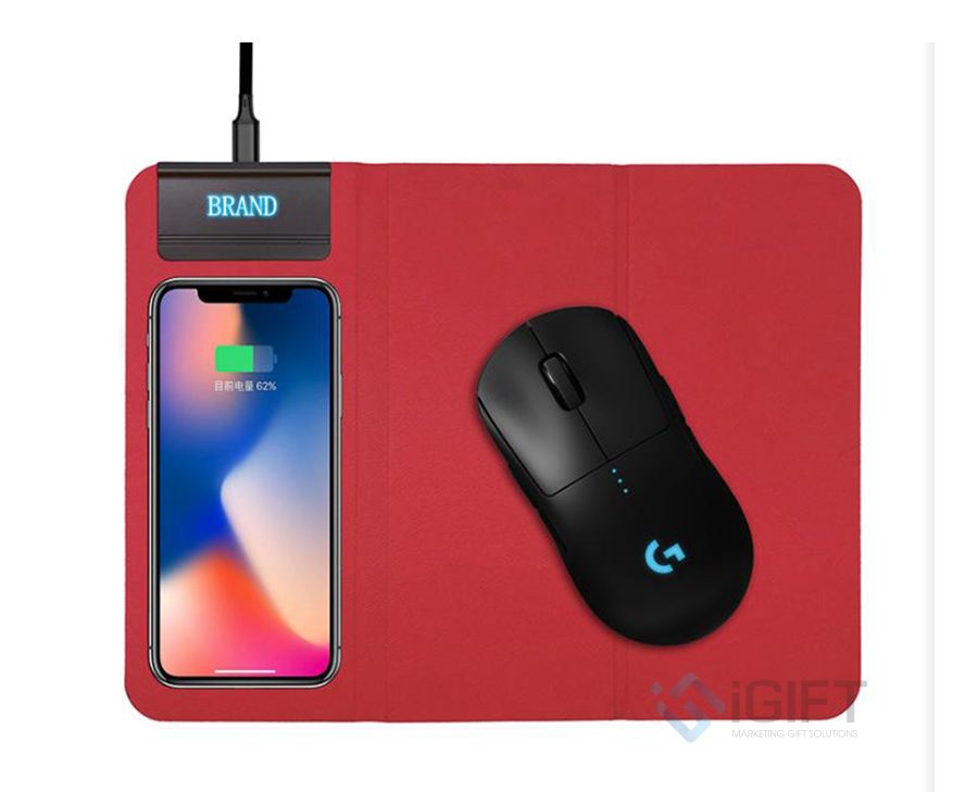 Lót Chuột Kiêm Sạc Không Dây Wireless Mouse Pad có Logo phát sáng Quà tặng công nghệ doanh nghiệp