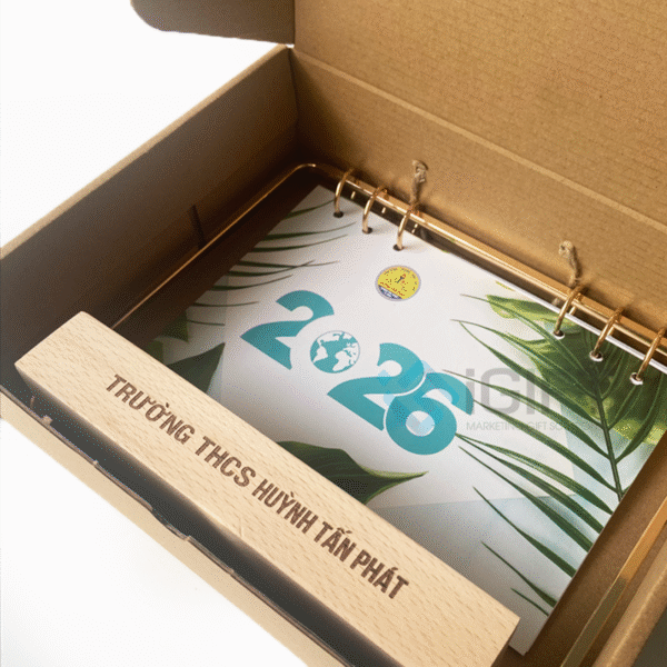 Lịch đế gỗ khung kim loại - Khắc logo theo yêu cầu - MS05