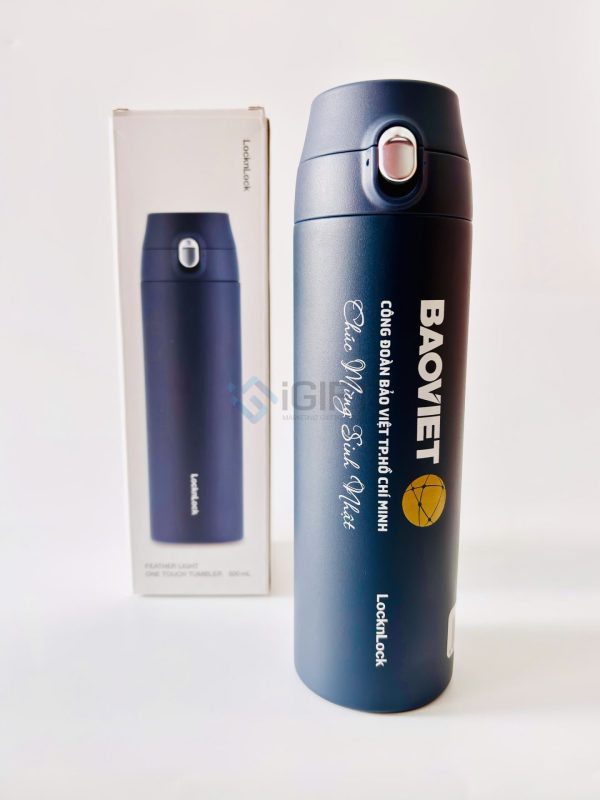 Bình Giữ Nhiệt LocknLock Feather Light One - Touch Tumbler LHC3257 - In Logo Công Đoàn Bảo Việt