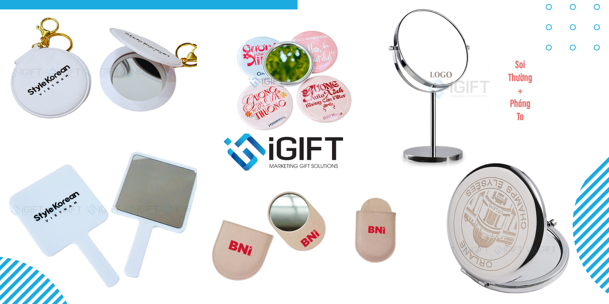 Phân loại gương in logo: Gương thường, gương phóng to, gương nịnh mặt Quà tặng công nghệ doanh nghiệp
