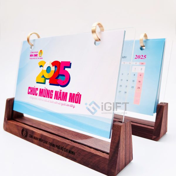 Lịch gỗ để bàn khắc logo theo yêu cầu - MS06