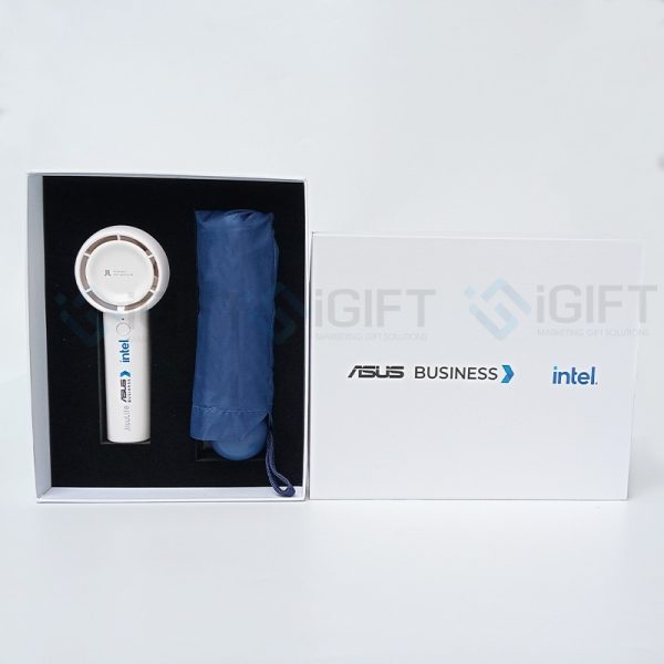 Set quà Dù + Quạt điện cầm tay- In logo theo yêu cầu