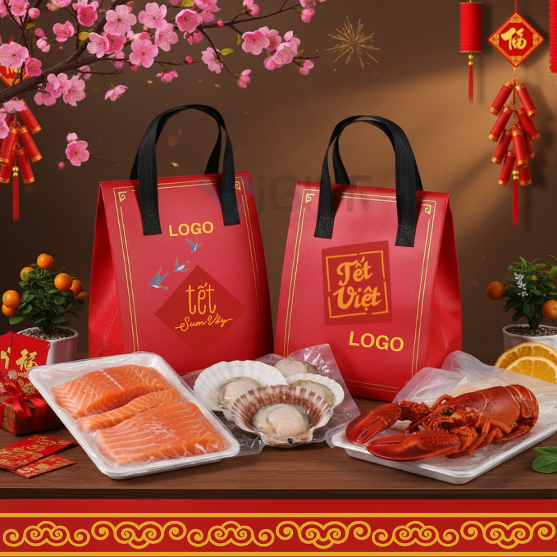Túi giữ nhiệt – Giải pháp bao bì quà Tết cho doanh nghiệp thực phẩm tươi sống Quà tặng công nghệ doanh nghiệp