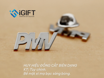 Huy hiệu cắt chữ logo mạ vàng, mạ bạc, xi màu Quà tặng công nghệ doanh nghiệp